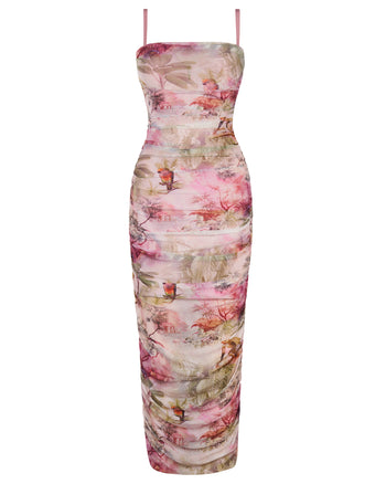 Outline image showing Sweetie Mesh Column Midi Shapewear Dress - Soft Tropical