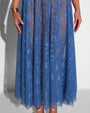 Close up of steel blue lace of Bombshell Midi Dress - Lace Steel Blue/Tawny