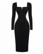 Outline image of Notchy Long Sleeve Midi Dress - Contour Black/Oat