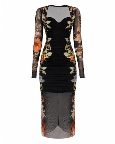 Outline image of Sweetie Long Sleeve Midi Dress - Moody Floral