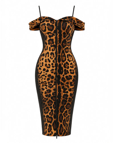 Outline image of Corsety Off Shoulder Pencil Dress - Ombre Symmetric Leopard
