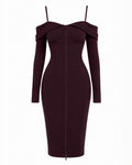 Outline image of Corsety Off Shoulder Long Sleeve Midi Dress - Garnet