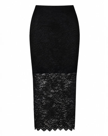 Outline image of Seamed Midi Skirt - Lace Black