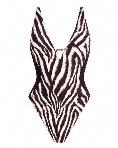 Outline image of Hi Cut Plungey Triangle - Contour Ivory Zebra/Black