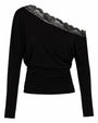 Sashy Wedge Long Sleeve Top - Black/Lace Black