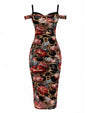 Outline image of Shapey Ruched Column Dress - Peony Chain