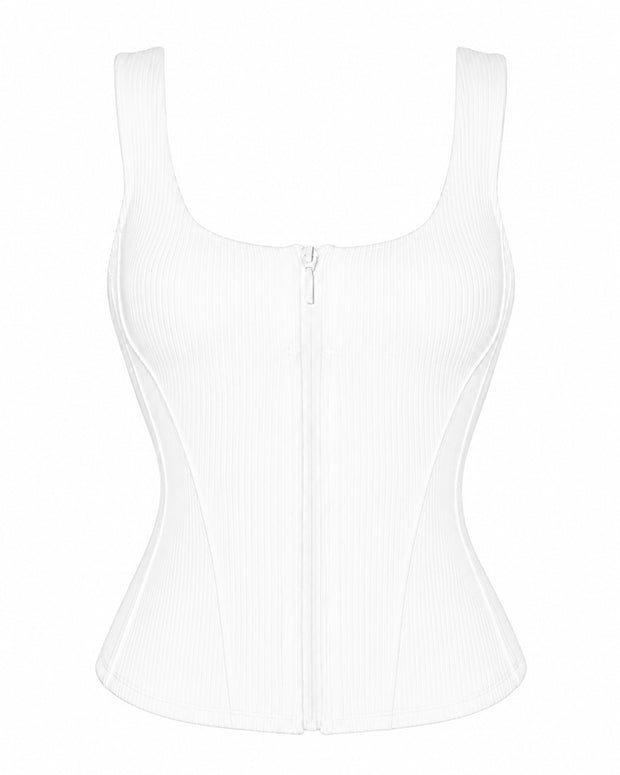Corsety Scoop Neck Tank - Rib White