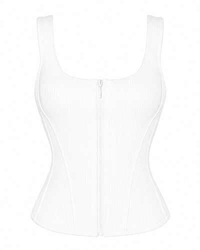 Corsety Scoop Neck Tank - Rib White