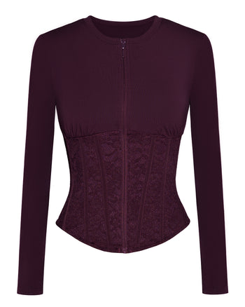 Outline image of Corsety Long Sleeve Top - Lace Garnet/Garnet