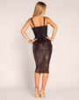 Full body back view of Seamed Lushy Midi Dress - Sequin Ombre Bronze/Plum on model