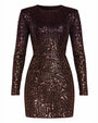 Outline image of Long Sleeve Mini Dress - Sequin Ombre Bronze/Plum