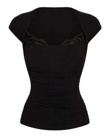 Outline image of Shapey Ruched Short Sleeve Top - Black