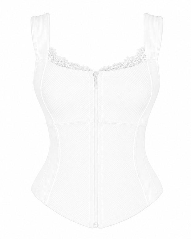Outline image of Corsety Seamed Top - Lace Rib White