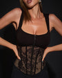Editorial image of model posing in Corsety Square Neck Sleeveless Top - Lace Black/Tawny