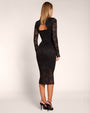 Full body back view of Seamed Lushy Long Sleeve Midi Dress - Lace Black