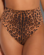 Close up of Brazilian Smoothing Kini Bottom - Symmetric Leopard on model