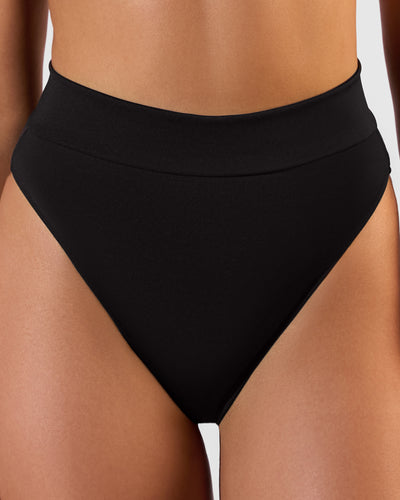 Close up front view of Hi Cut Adjustable Kini Bottom - Black