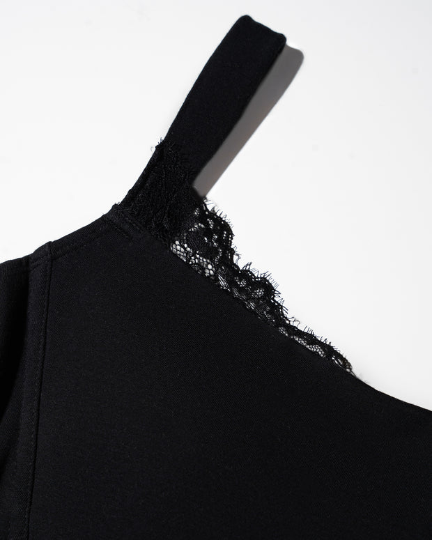 Close up of lace detail on Shapey Bra Cami - Black/Lace black