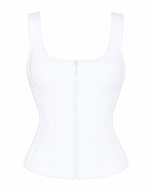 Outline image of Corsety Scoop Neck Tank - Rib White front view