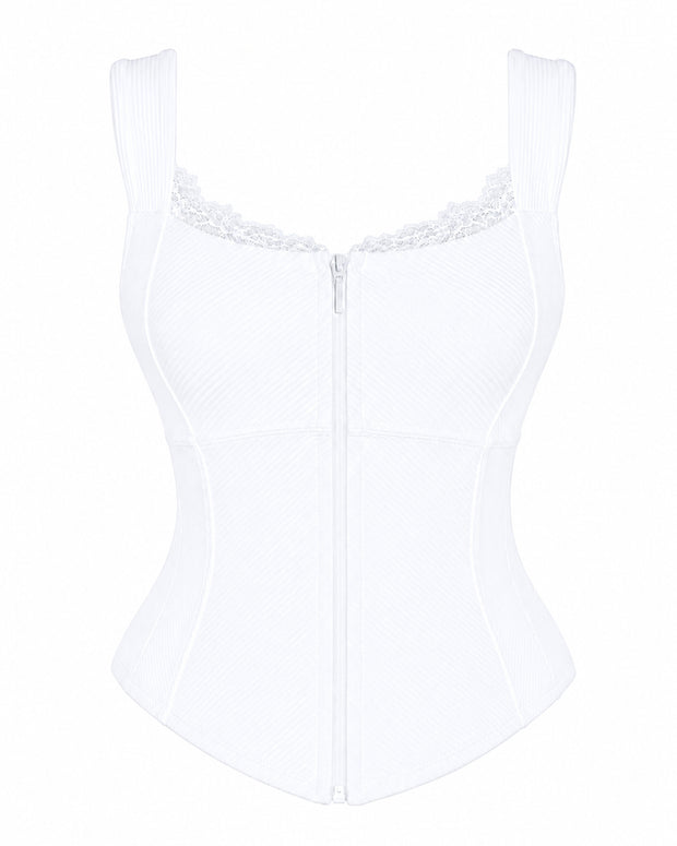 Outline image of Corsety Seamed Tank - Lace Rib White front view