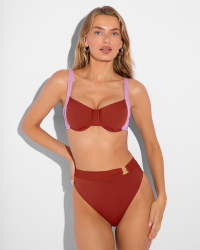 Front view of model wearing Brazilian Ring Kini Bottom - Copper