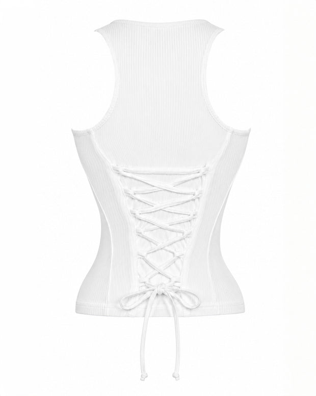 Outline image of Corsety Scoop Neck Tank - Rib White back view
