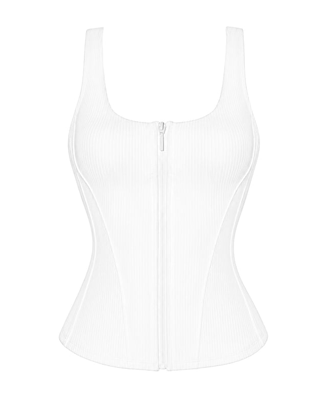 Outline image of Corsety Scoop Neck Tank - Rib White front view