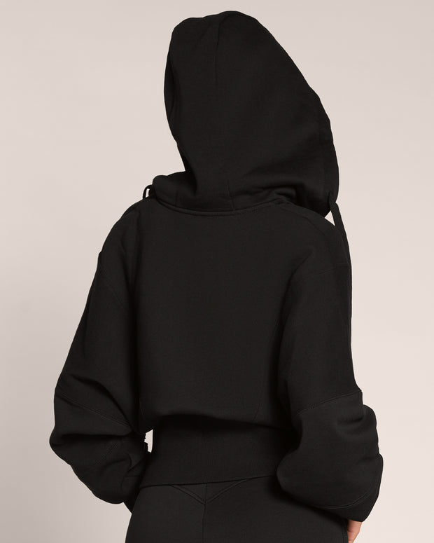 Back view of Croissant Fleecey - Black on model